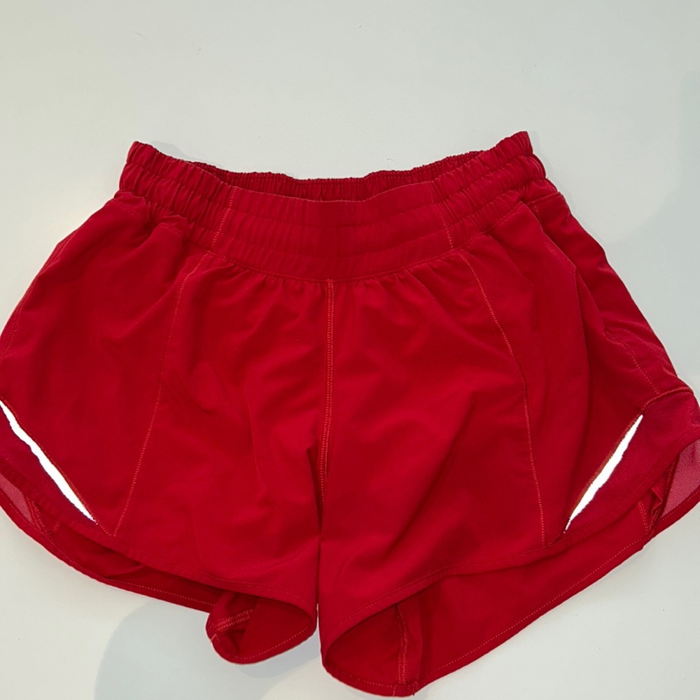 Lulu Lemon red running shorts RUN HOTTY HOW LOW RISE SHORTS